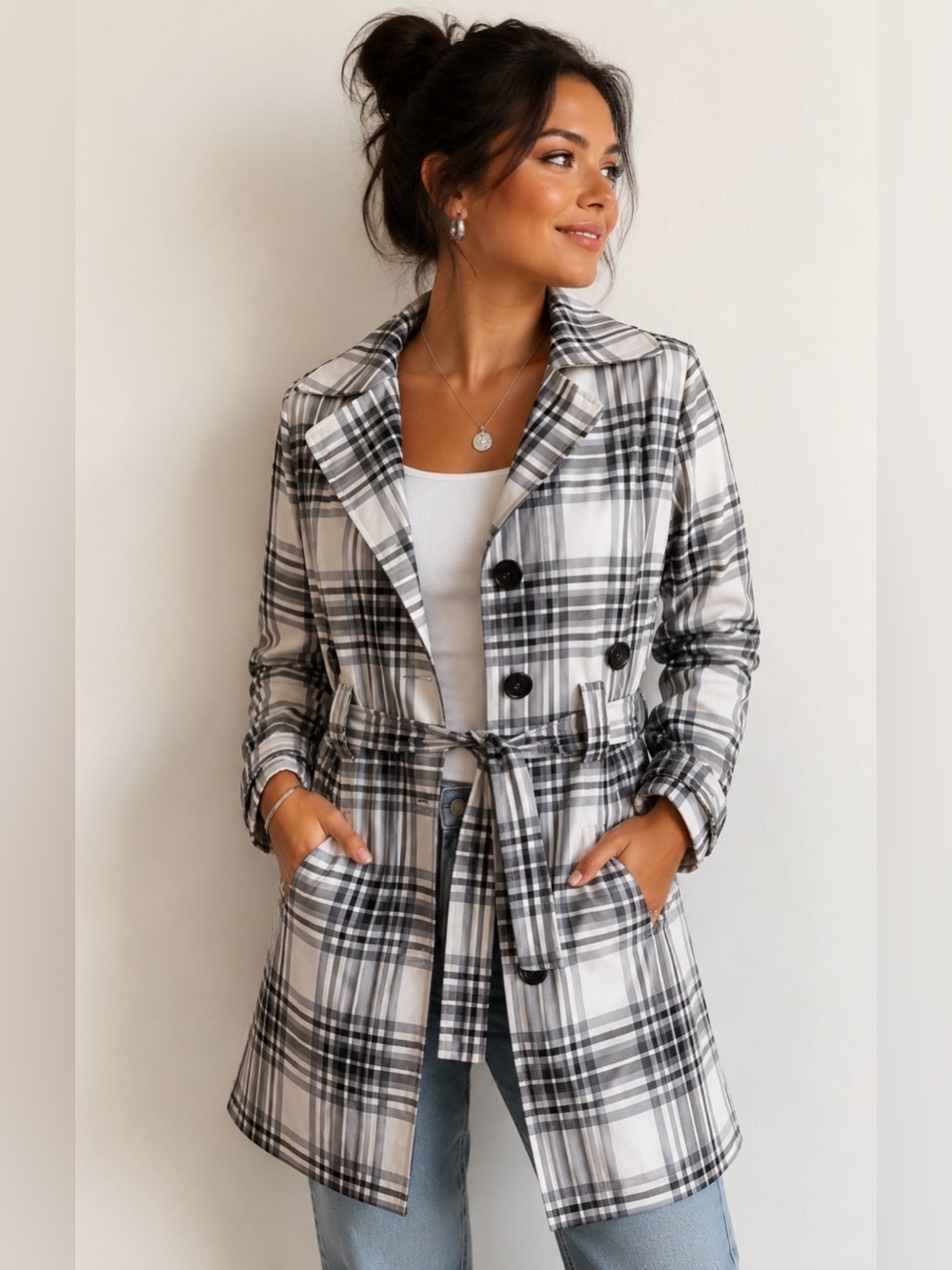 Cleo Plaid Trench Coat Women’s Size 4 Belted Lightweight Jacket